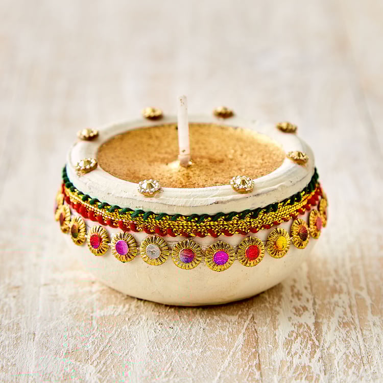 Utsav Set of 4 Clay Embellished Matki Diyas