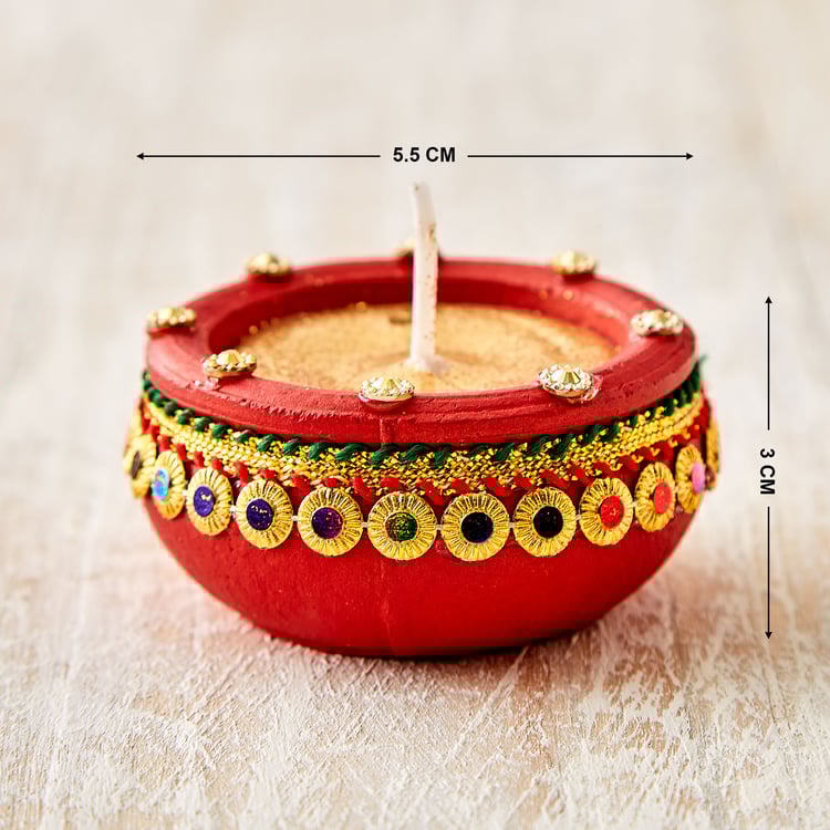 Utsav Set of 4 Clay Embellished Matki Diyas