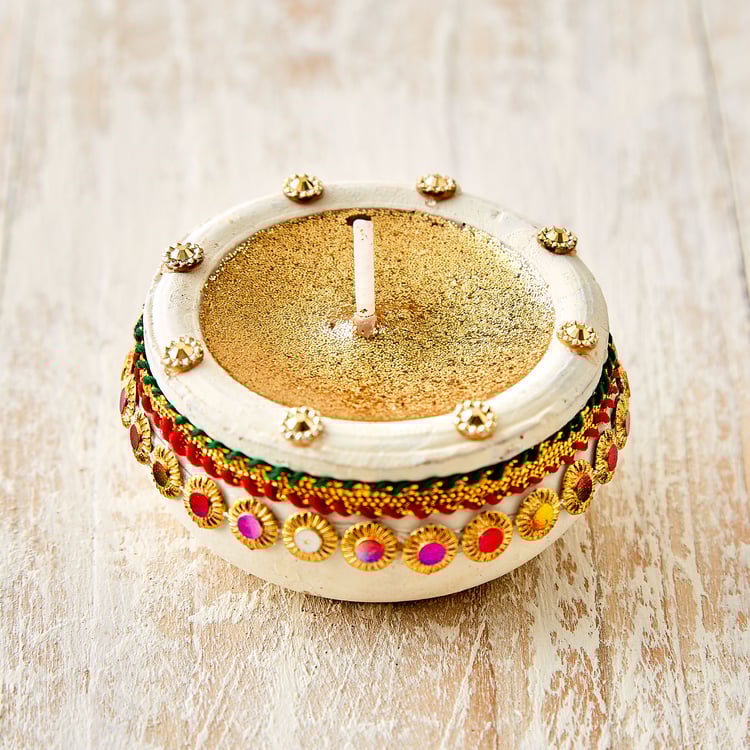 Utsav Set of 4 Clay Embellished Matki Diyas