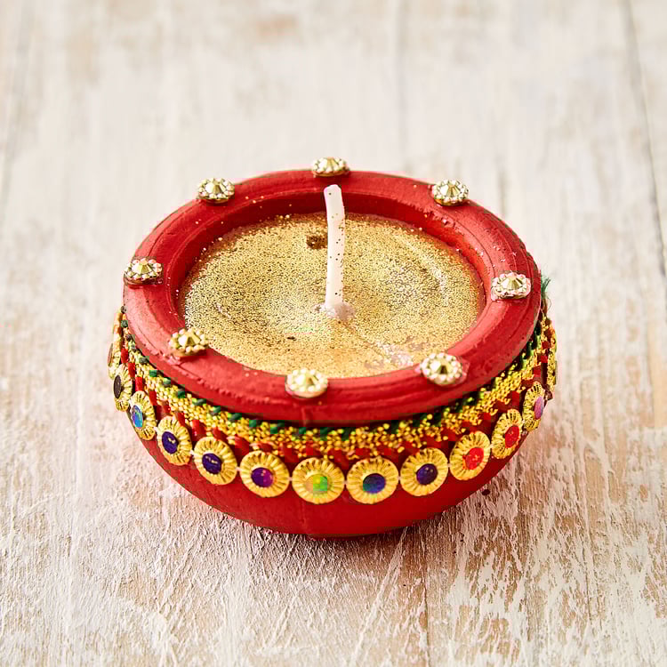 Utsav Set of 4 Clay Embellished Matki Diyas