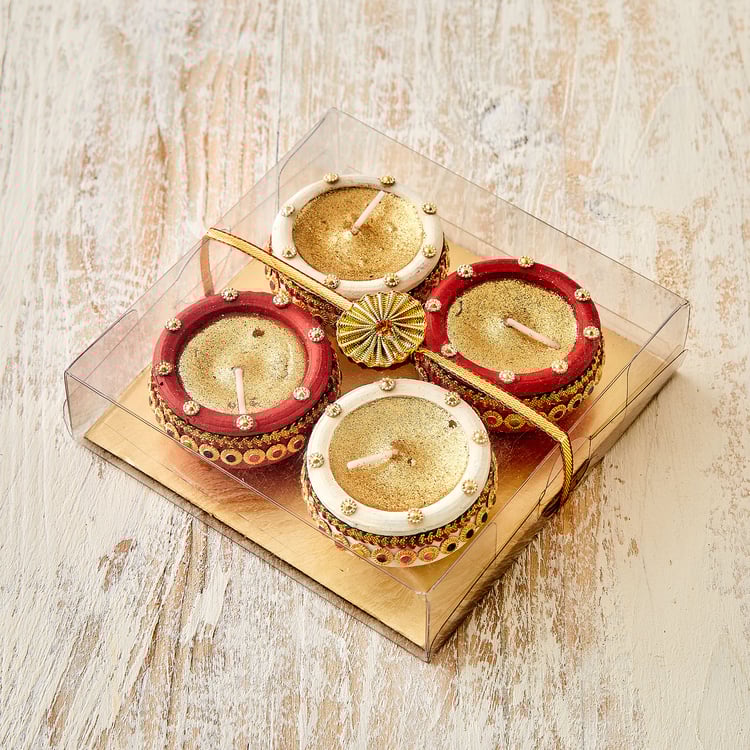 Utsav Set of 4 Clay Embellished Matki Diyas