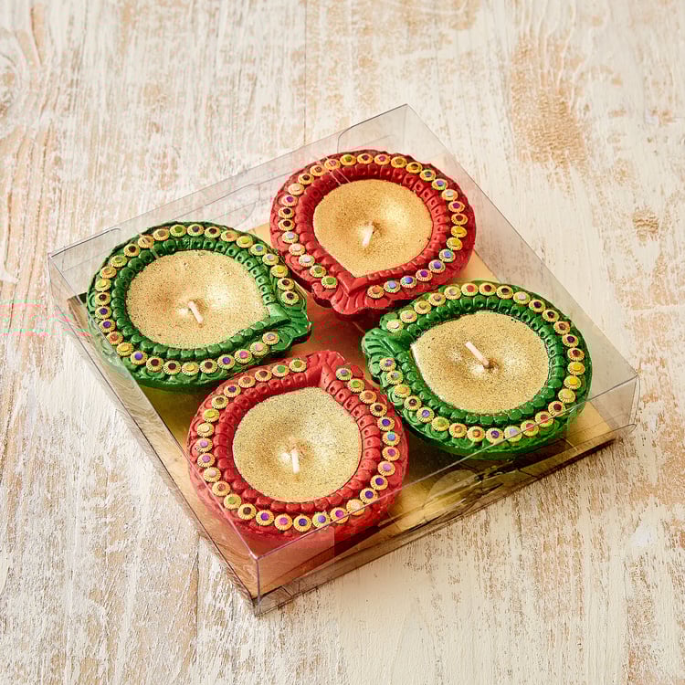Utsav Set of 4 Clay Embellished Diyas