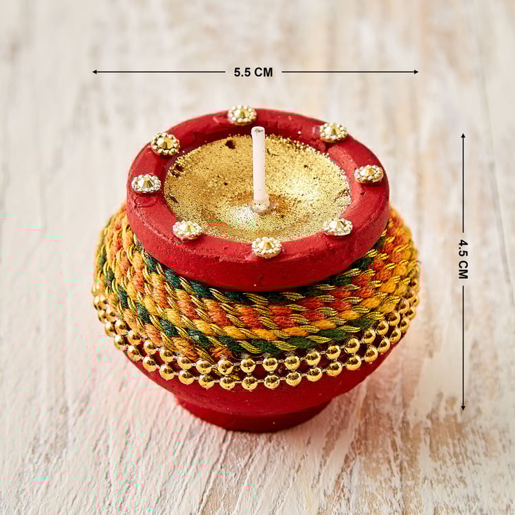 Utsav Set of 4 Clay Embellished Matki Diyas