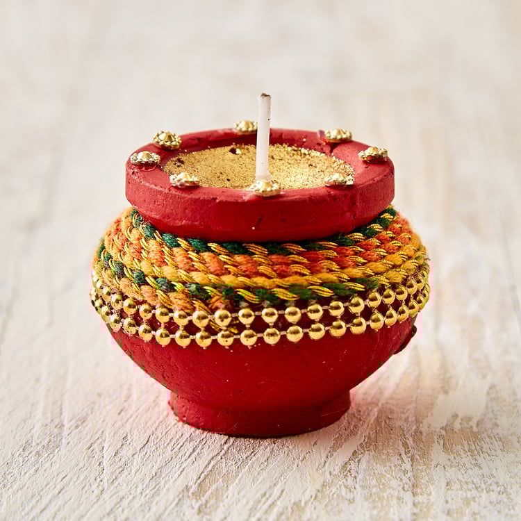 Utsav Set of 4 Clay Embellished Matki Diyas
