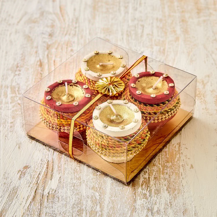 Utsav Set of 4 Clay Embellished Matki Diyas