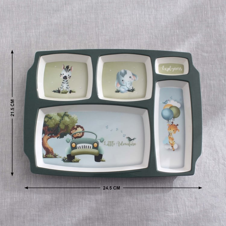 Slate Kids Safari Melamine Partitioned Plate - 24.5x21.5cm