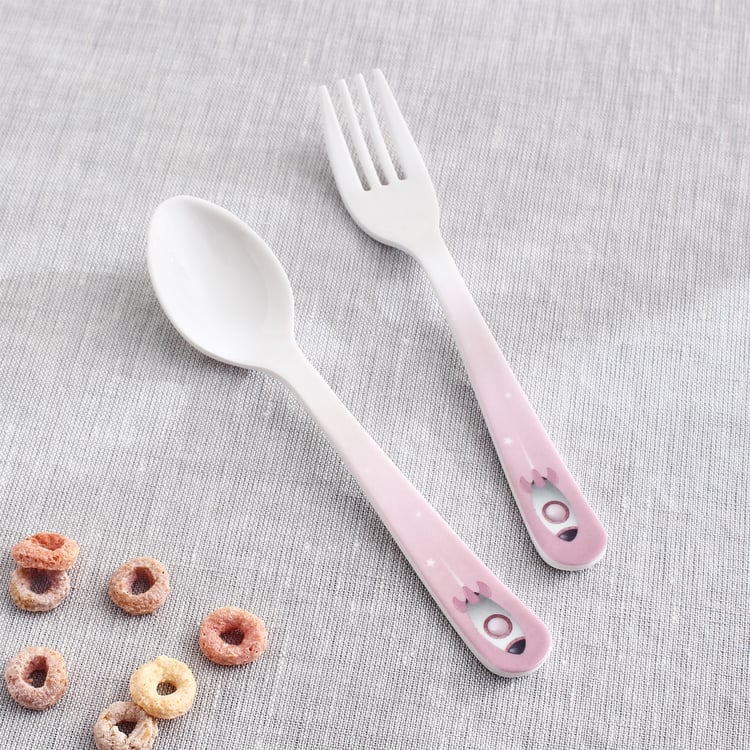 Slate Kids Space 2Pcs Melamine Printed Spoon and Fork Set