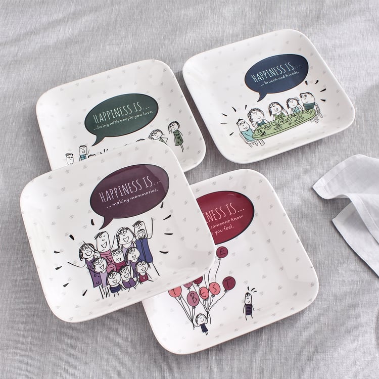 Melina Leonard Set of 4 Melamine Printed French Platter - 19cm