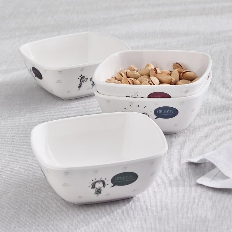 Melina Leonard Set of 4 Melamine Printed Snack Bowls - 470ml