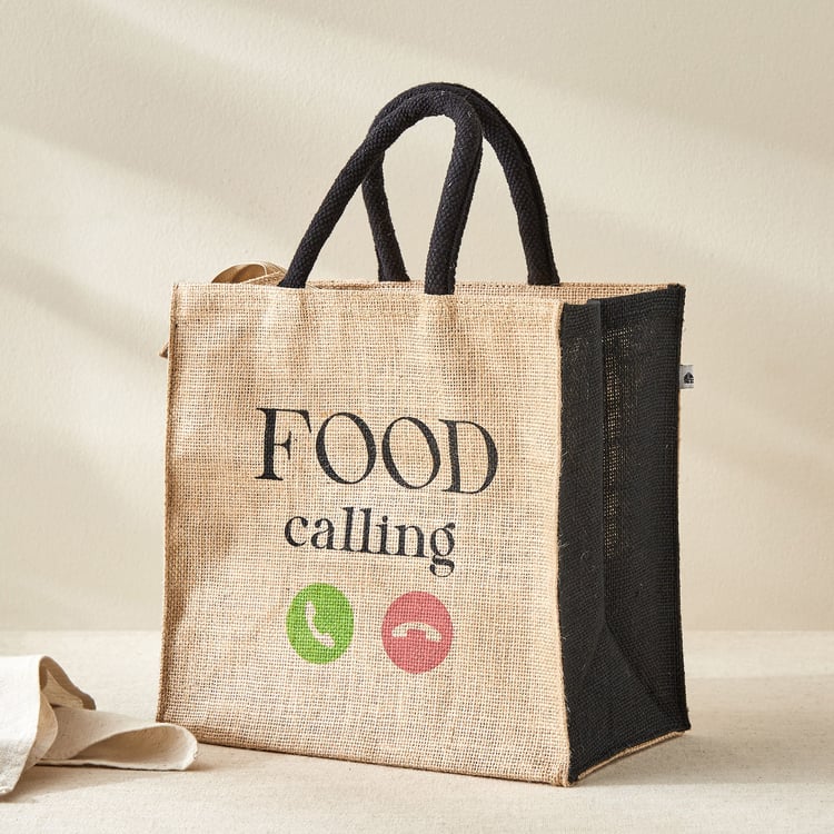 Livia Munch Jute Food Calling Print Lunch Bag