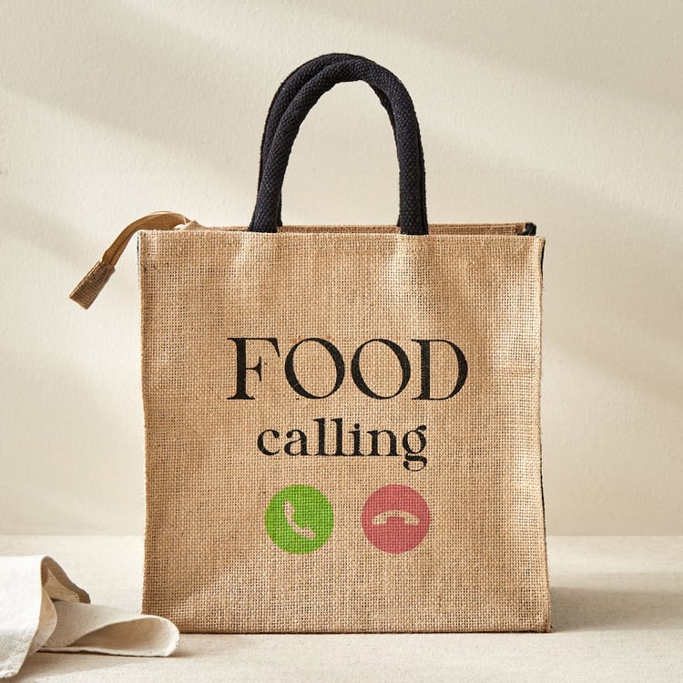Livia Munch Jute Food Calling Print Lunch Bag