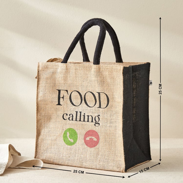 Livia Munch Jute Food Calling Print Lunch Bag