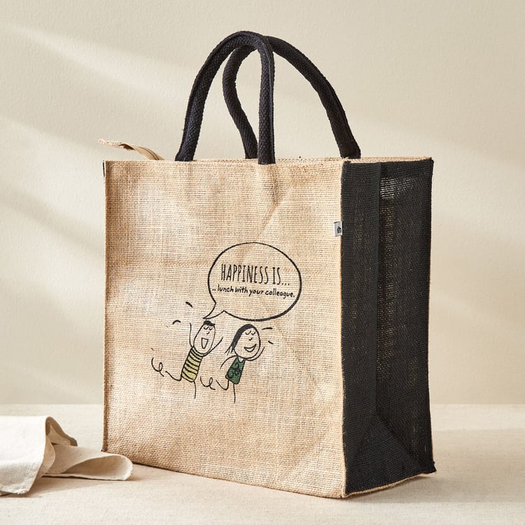 Livia Munch Jute Happiness Is Print Lunch Bag
