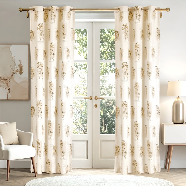 Saddle Elderwood Set of 2 Floral Print Light Filtering Door Curtains