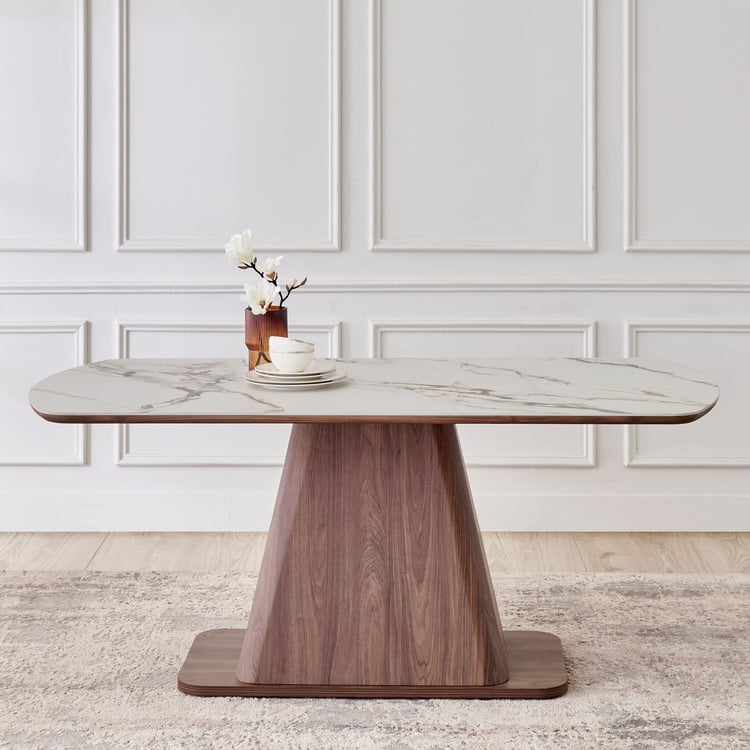 Hadley Ceramic Top 6-Seater Dining Set with Chairs - Walnut and White