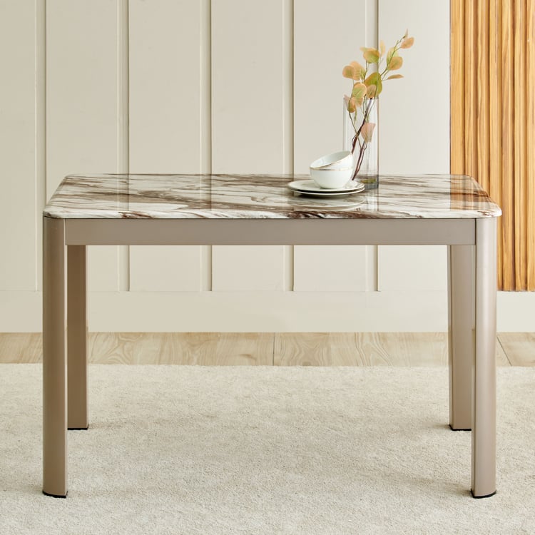 Glam Faux Marble Top 4-Seater Dining Set with Chairs - Beige