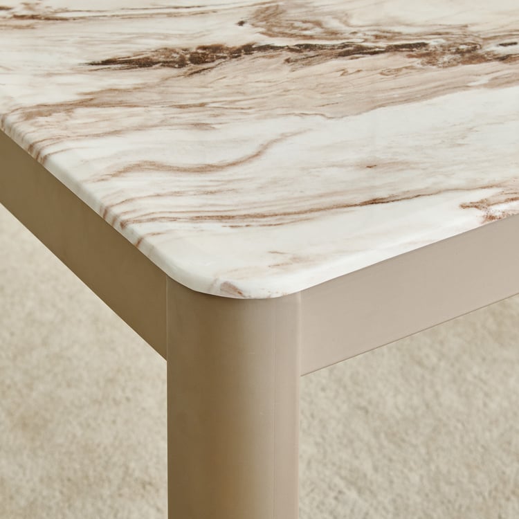 Glam Faux Marble Top 4-Seater Dining Set with Chairs - Beige