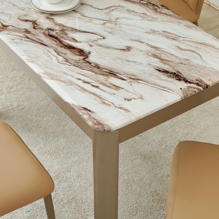 Glam Faux Marble Top 4-Seater Dining Set with Chairs - Beige