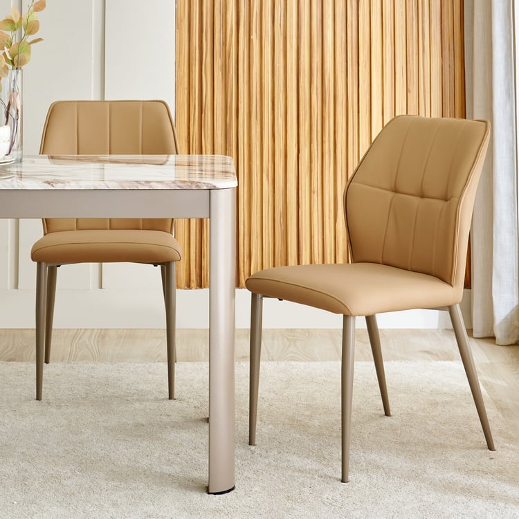 Glam Faux Marble Top 4-Seater Dining Set with Chairs - Beige