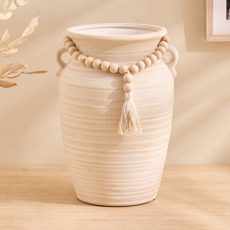 Oyster Ornira Ceramic Vase with Handle and Beads