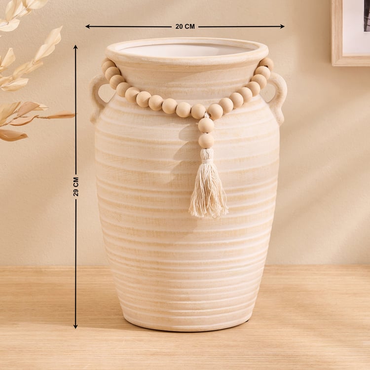 Oyster Ornira Ceramic Vase with Handle and Beads