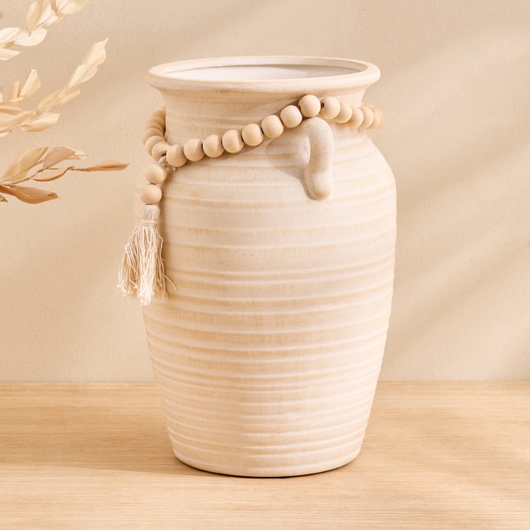 Oyster Ornira Ceramic Vase with Handle and Beads