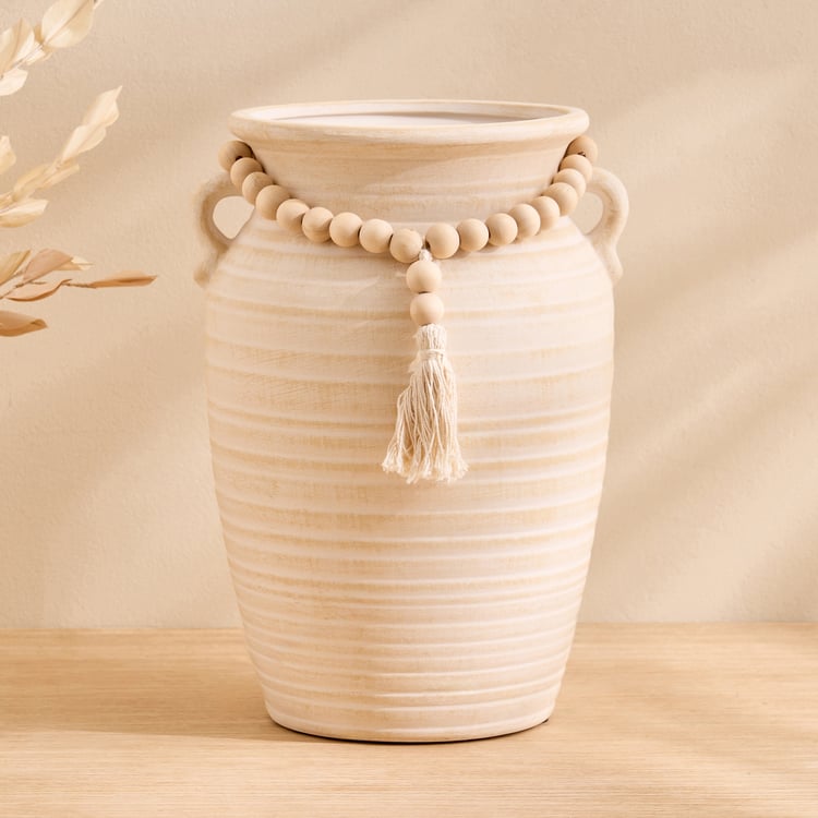 Oyster Ornira Ceramic Vase with Handle and Beads