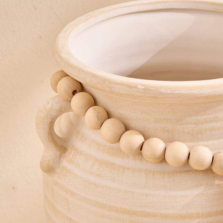 Oyster Ornira Ceramic Vase with Handle and Beads