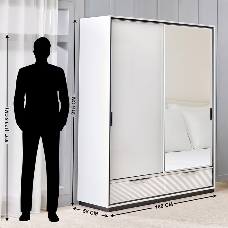 Sterling 2-Door Sliding Wardrobe with Mirror - White