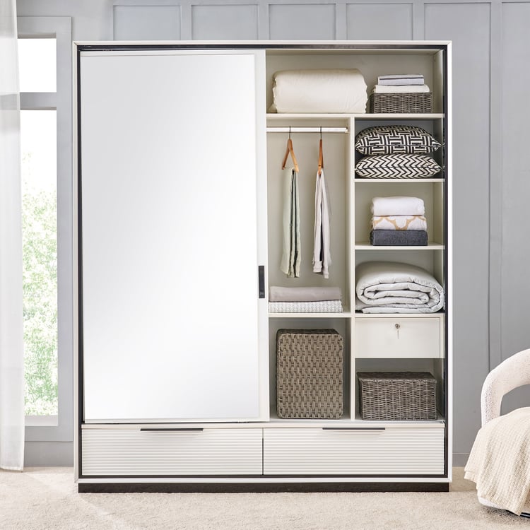 Sterling 2-Door Sliding Wardrobe with Mirror - White