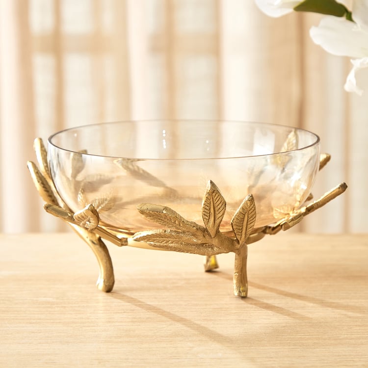 Heritage Renew Folio Aluminium and Glass Leaf Decorative Bowl