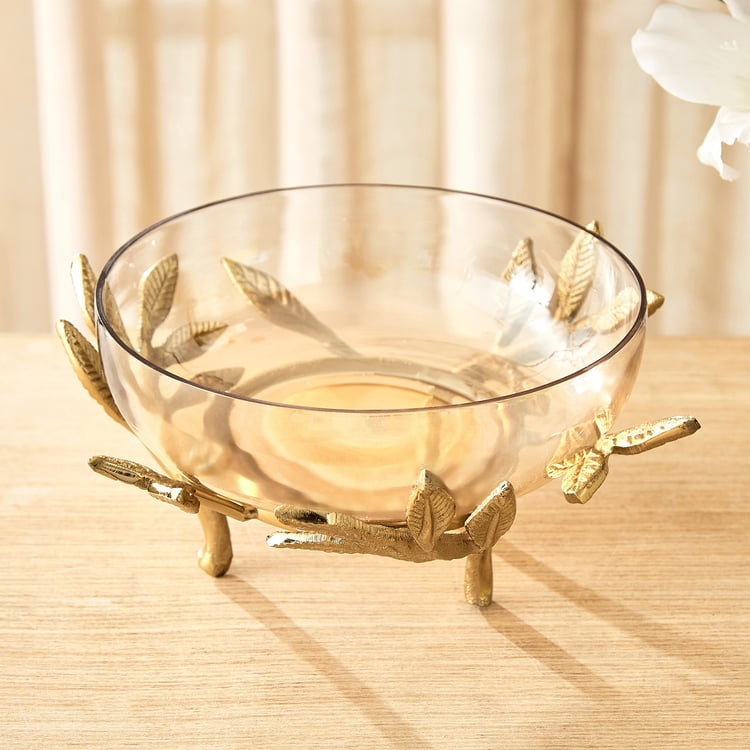 Heritage Renew Folio Aluminium and Glass Leaf Decorative Bowl