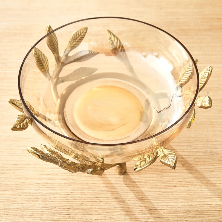 Heritage Renew Folio Aluminium and Glass Leaf Decorative Bowl