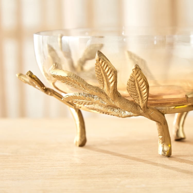 Heritage Renew Folio Aluminium and Glass Leaf Decorative Bowl