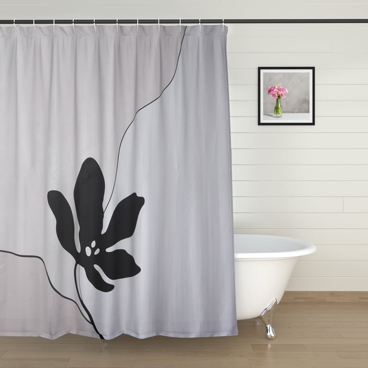 Nova Ecliptical Saga Floral Print Shower Curtain with Hooks - 210x180cm