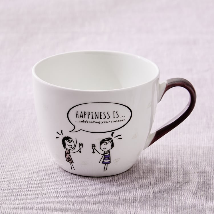 Melina Leonard Set of 4 Bone China Printed Cup and Saucer - 210ml