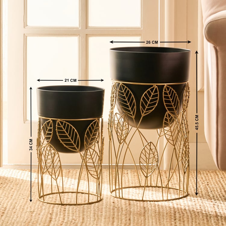 Gardenia Rancher Set of 2 Metal Floor Planters with Stand