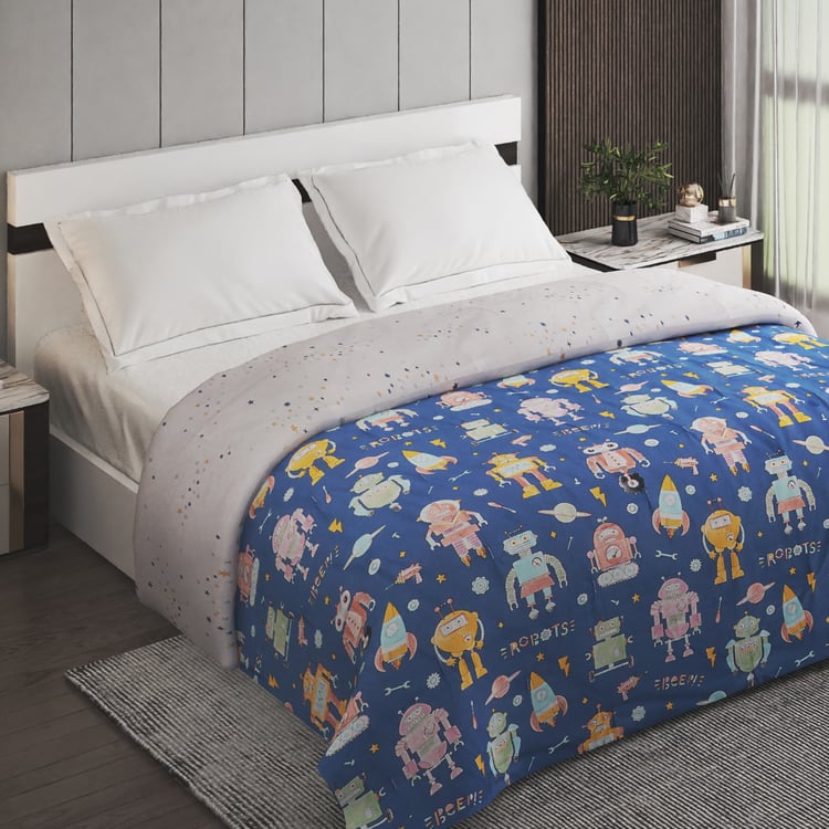 Slate Kids Robot Cotton Printed Reversible Double Comforter