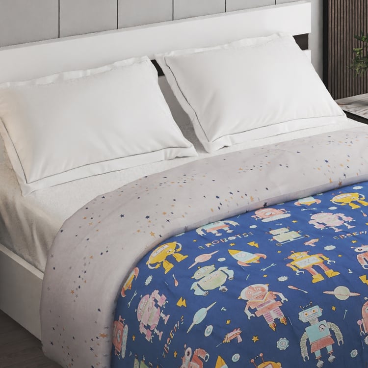 Slate Kids Robot Cotton Printed Reversible Double Comforter