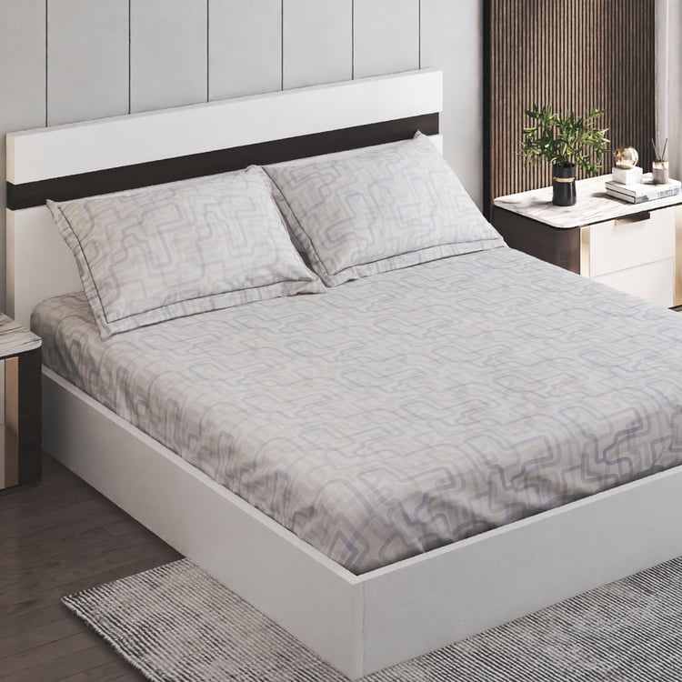 Ezra Cubistone 144TC Printed 3Pcs Queen Bedsheet Set