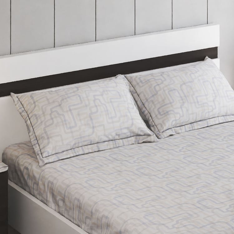 Ezra Cubistone 144TC Printed 3Pcs Queen Bedsheet Set