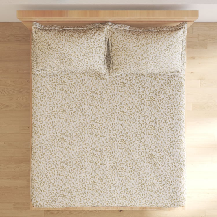 Ezra Leafora Cotton 144TC Printed 3Pcs Queen Bedsheet Set