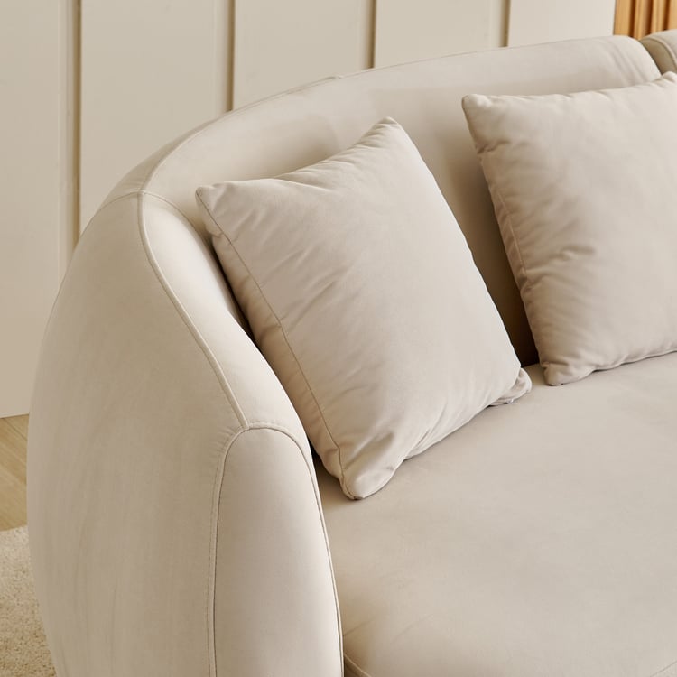 (Refurbished) Homeshores Fabric 3-Seater Sofa with Cushions - Beige