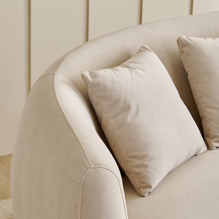 (Refurbished) Homeshores Fabric 3-Seater Sofa with Cushions - Beige