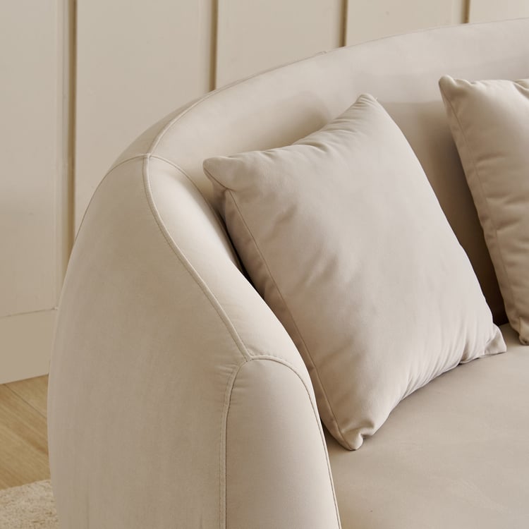 (Refurbished) Homeshores Fabric 3-Seater Sofa with Cushions - Beige