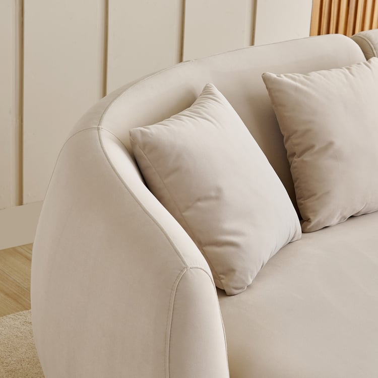 (Refurbished) Homeshores Fabric 3-Seater Sofa with Cushions - Beige