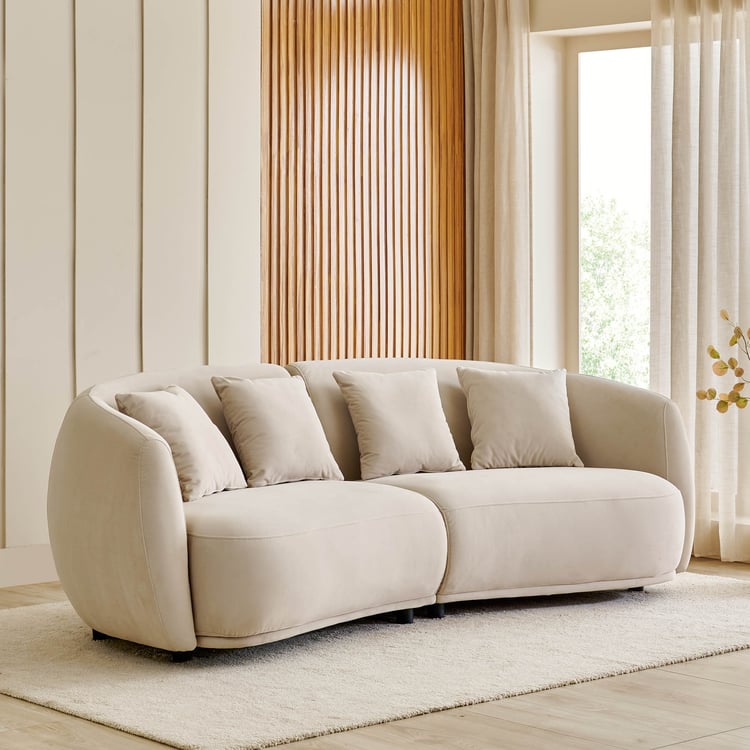 (Refurbished) Homeshores Fabric 3-Seater Sofa with Cushions - Beige
