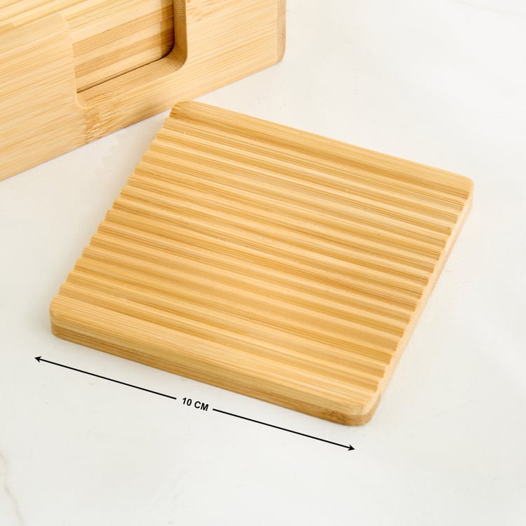 Regal Luxe Bloom Set of 5 Bamboo Ribbed Coasters with Holder