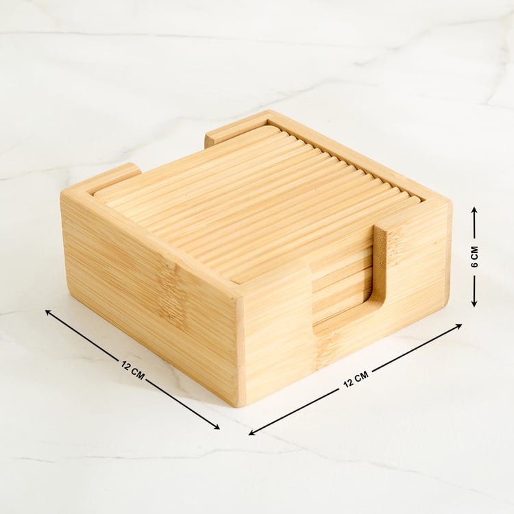 Regal Luxe Bloom Set of 5 Bamboo Ribbed Coasters with Holder