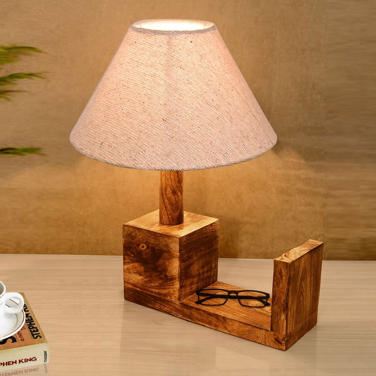 HOMESAKE Wooden Table Lamp with Book Shelf